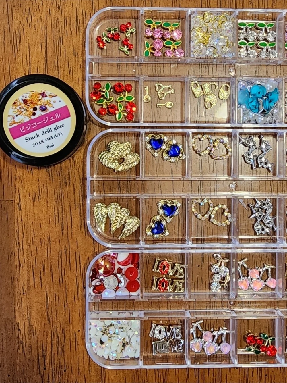 3 Box Nail Art Charms Jewelry Set With Full Size Charm & Rhinestone Glue
